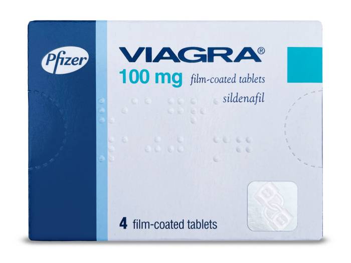 Blister pack of Viagra 100mg tablets for erectile dysfunction treatment